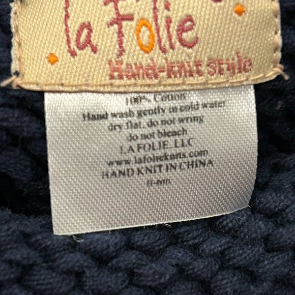 NEW La Folie hand-knit boys navy blue sweater w/hat 0-12M - Picture 4 of 4